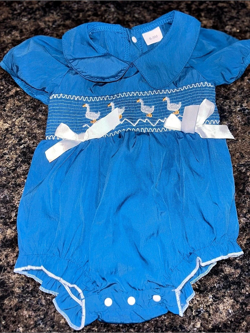 Baby Blue Duck Romper Size 6-9M Like New